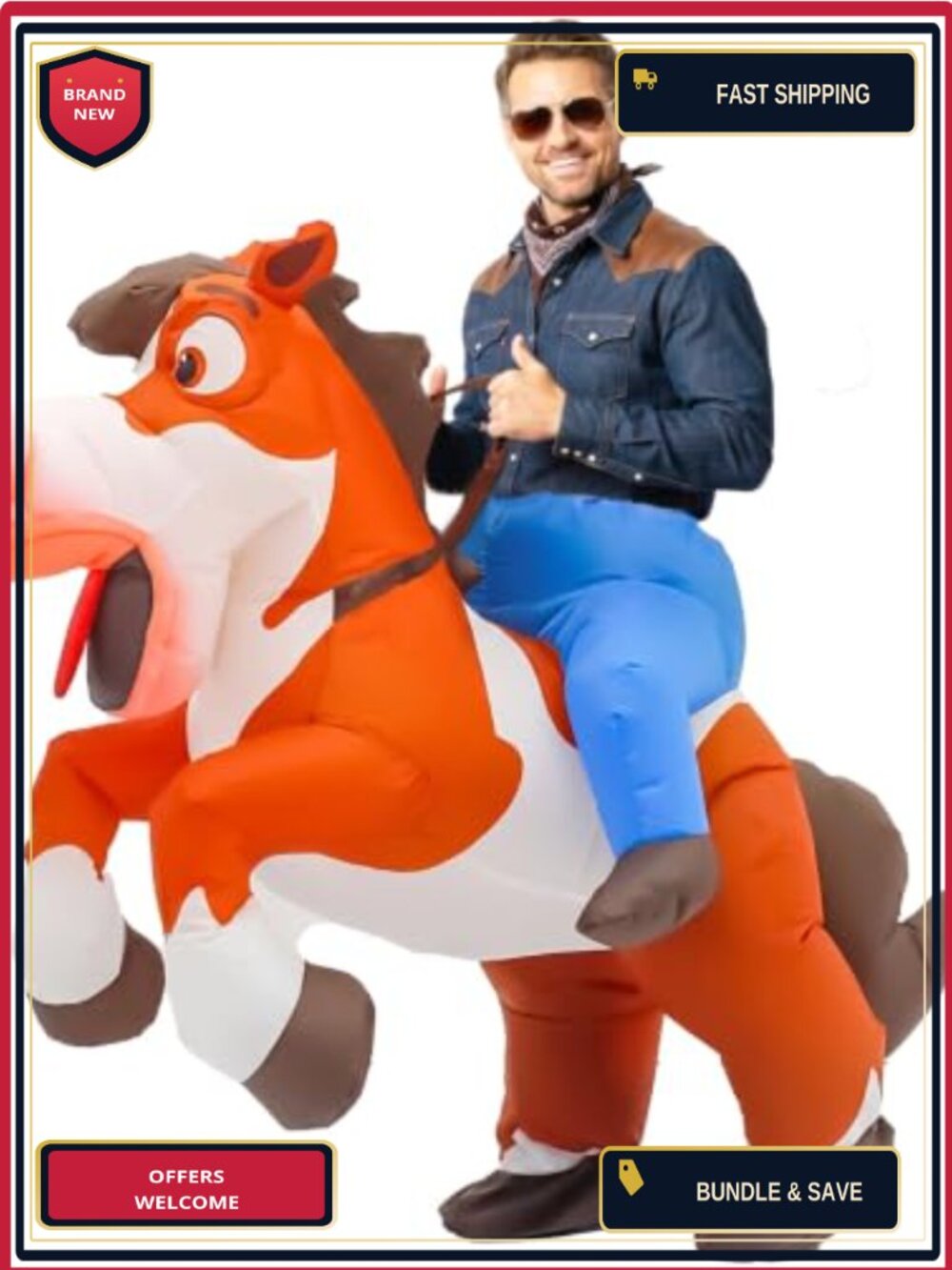 Inflatable Riding Horse Costume Adult Polyester Blow Up Cowboy Rider Suit Funny